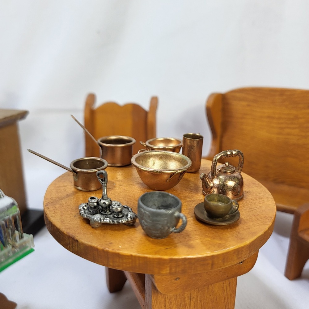 Large Lot VTG Dollhouse Furniture Wooden Miniature Sofa Chairs Fireplace Cradle - Picture 14 of 16